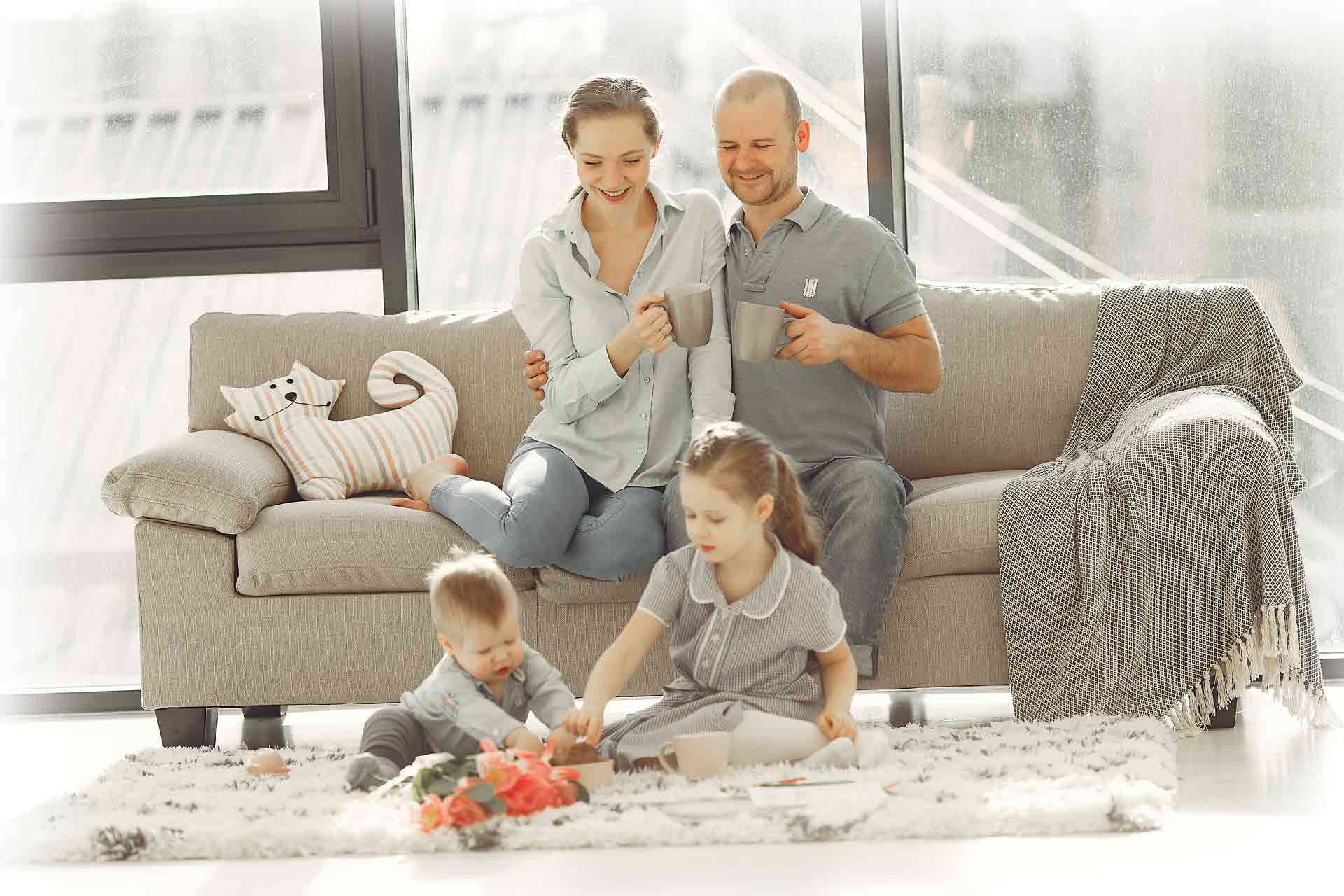 family relaxing at home