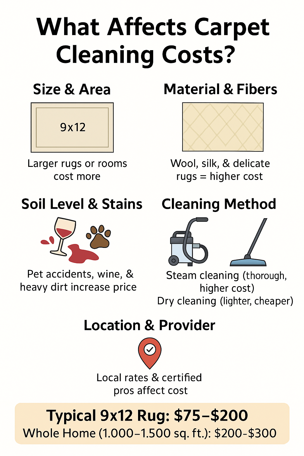 carpet cleaning costs factors infographic
